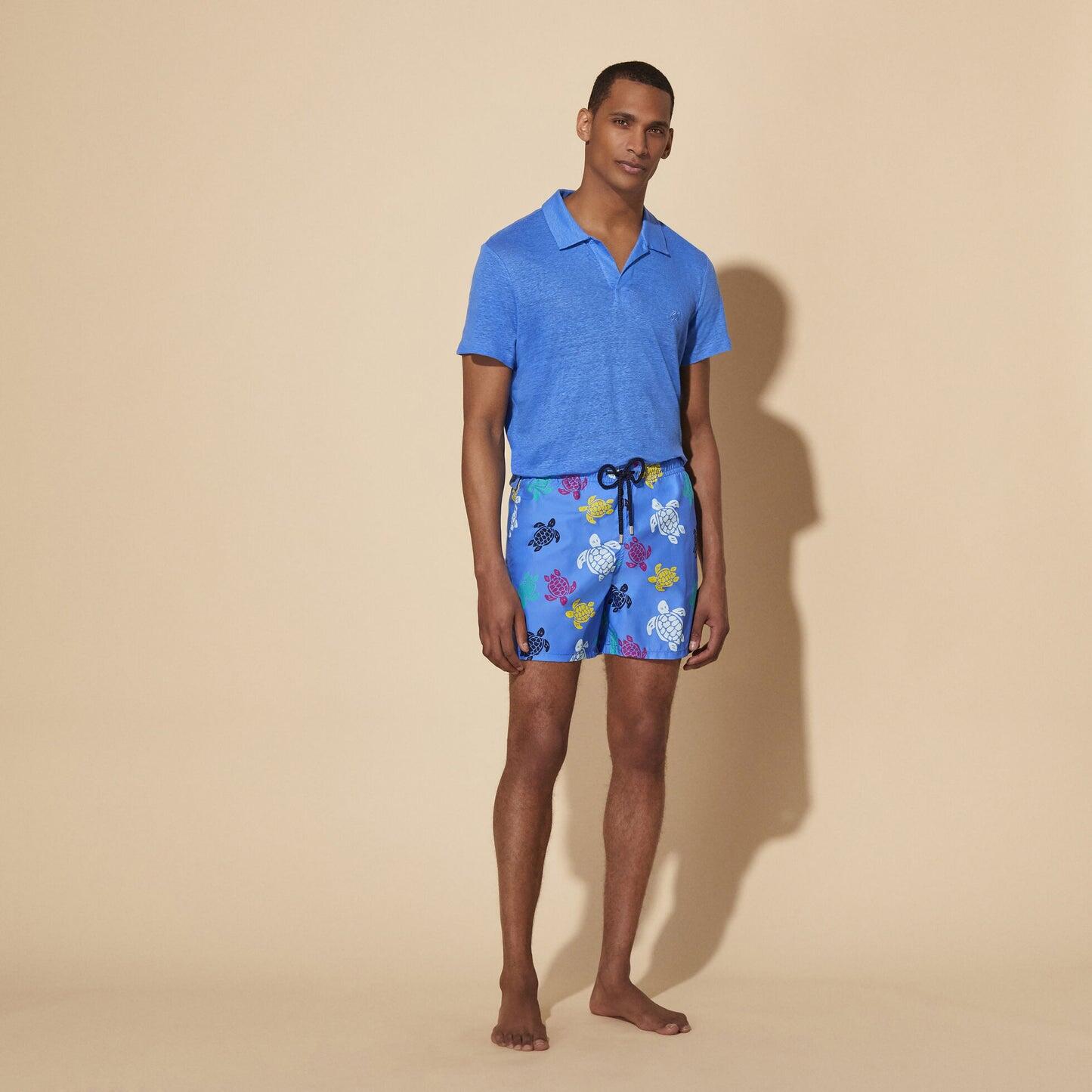 Men Swim Shorts Ronde Des Tortues Multicolored Blue - Men’s Swim Shorts