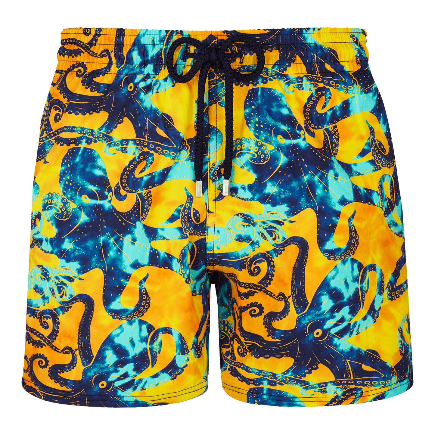 Mens Stretch Swim Shorts Poulpes Tie and Dye Sun Yellow