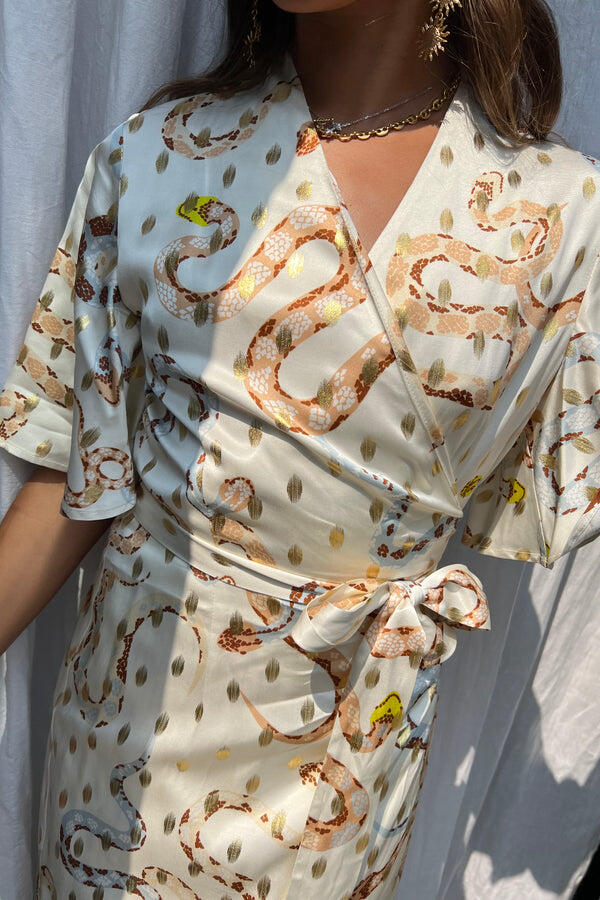 Ivory Snake Ceryes Dress with Gold Foil - Dress