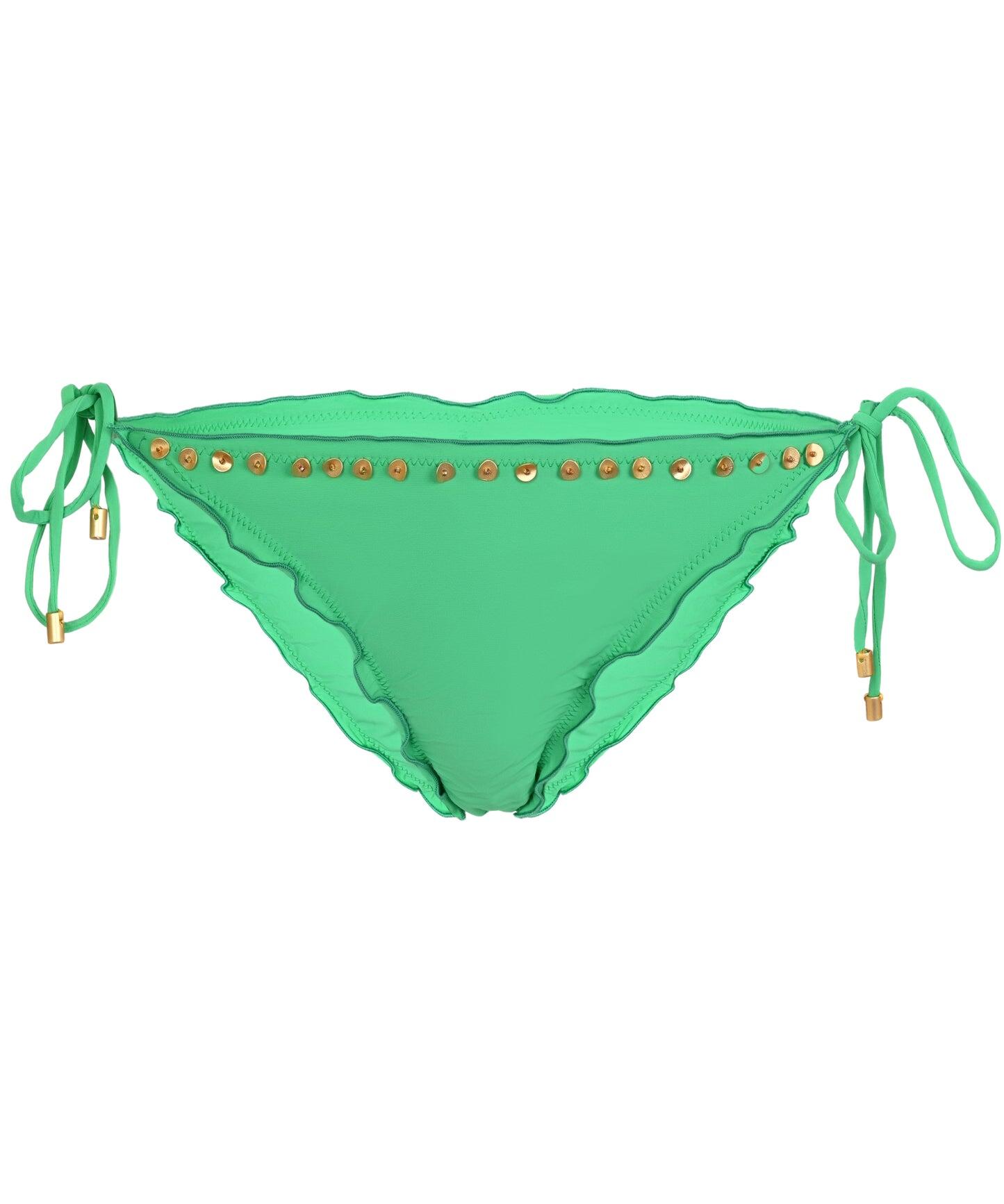 Embroidered Lettuce Edge Tie Full Cover - Bikini Bottom