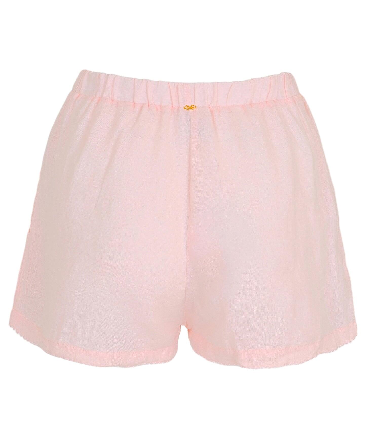 Scalloped Linen Shorts Pink - Shorts
