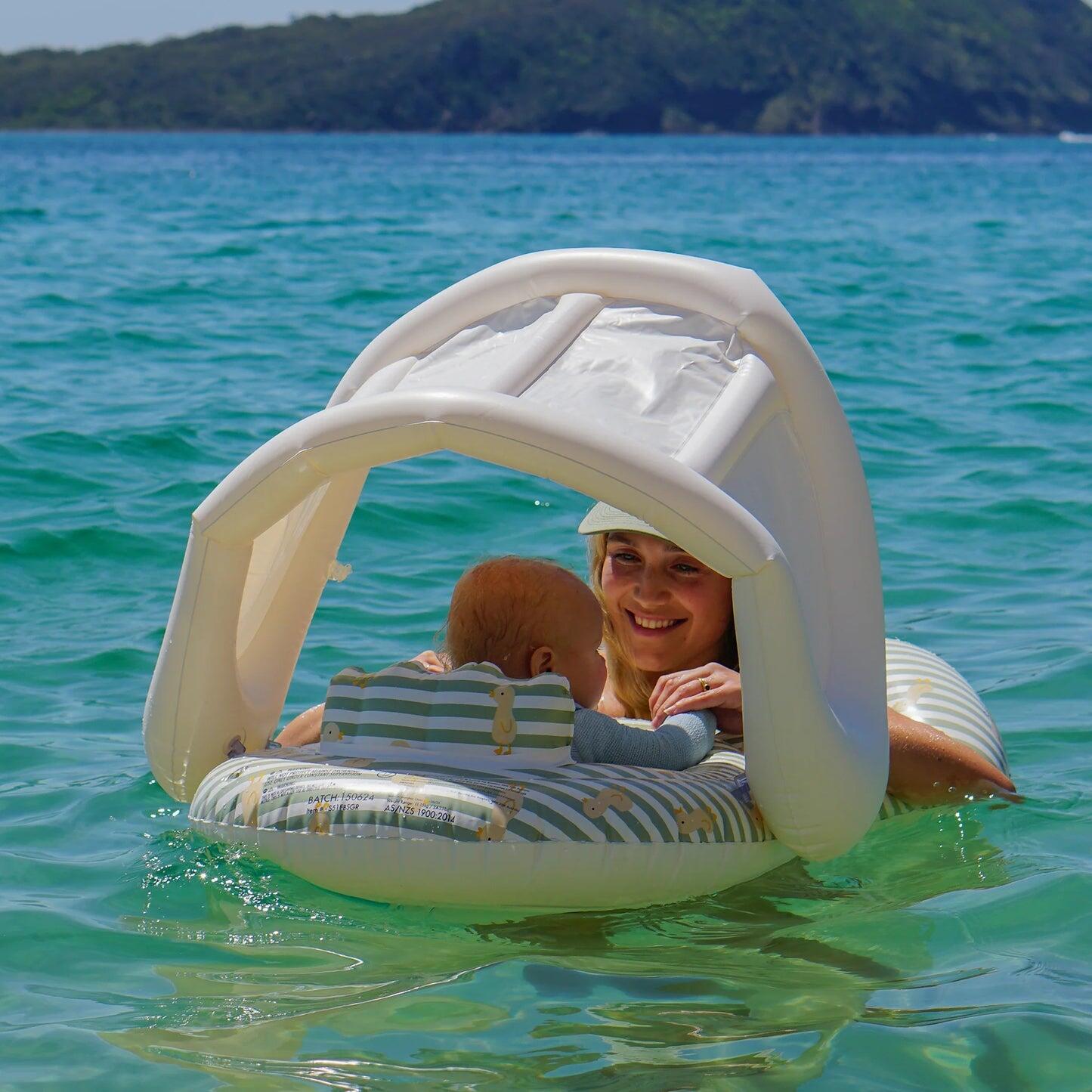 Float Together Baby Seat Duck Sage Stripe - Pool Inflatable