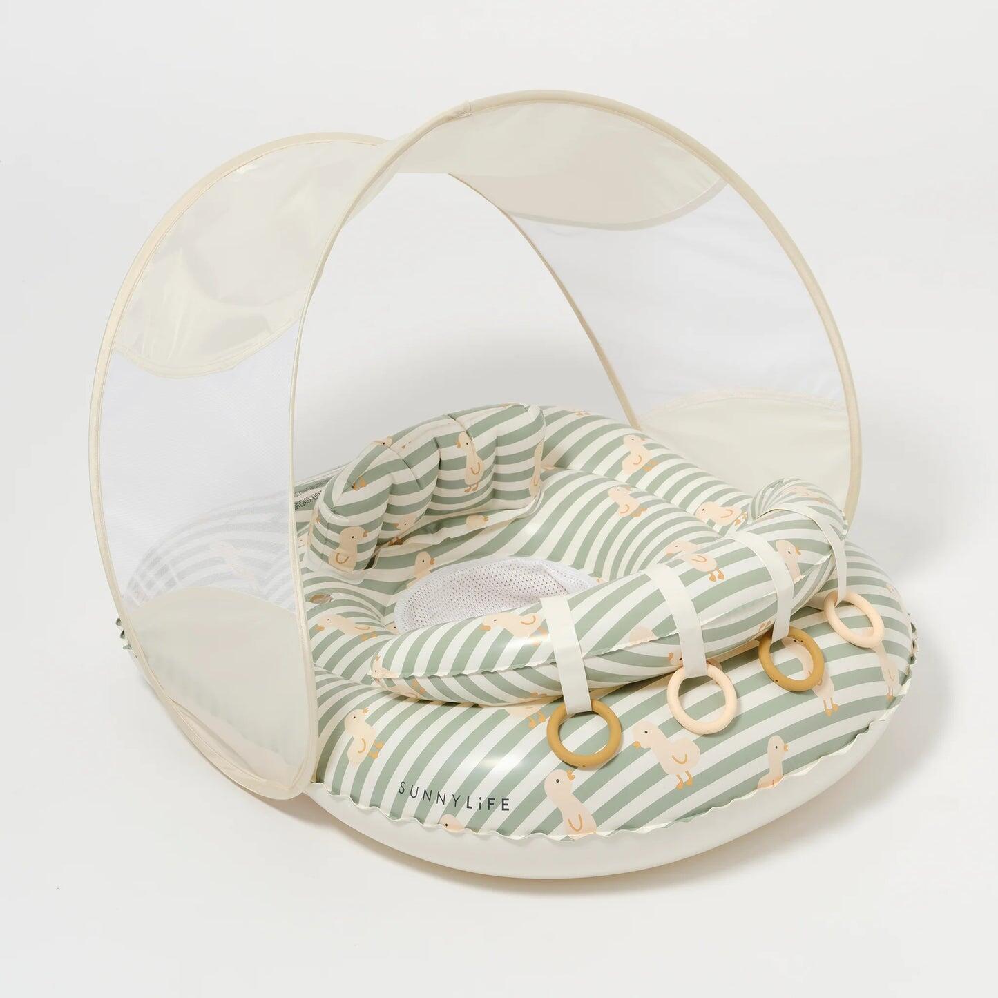 Interactive Baby Float Duck Sage Stripe - Pool Inflatable