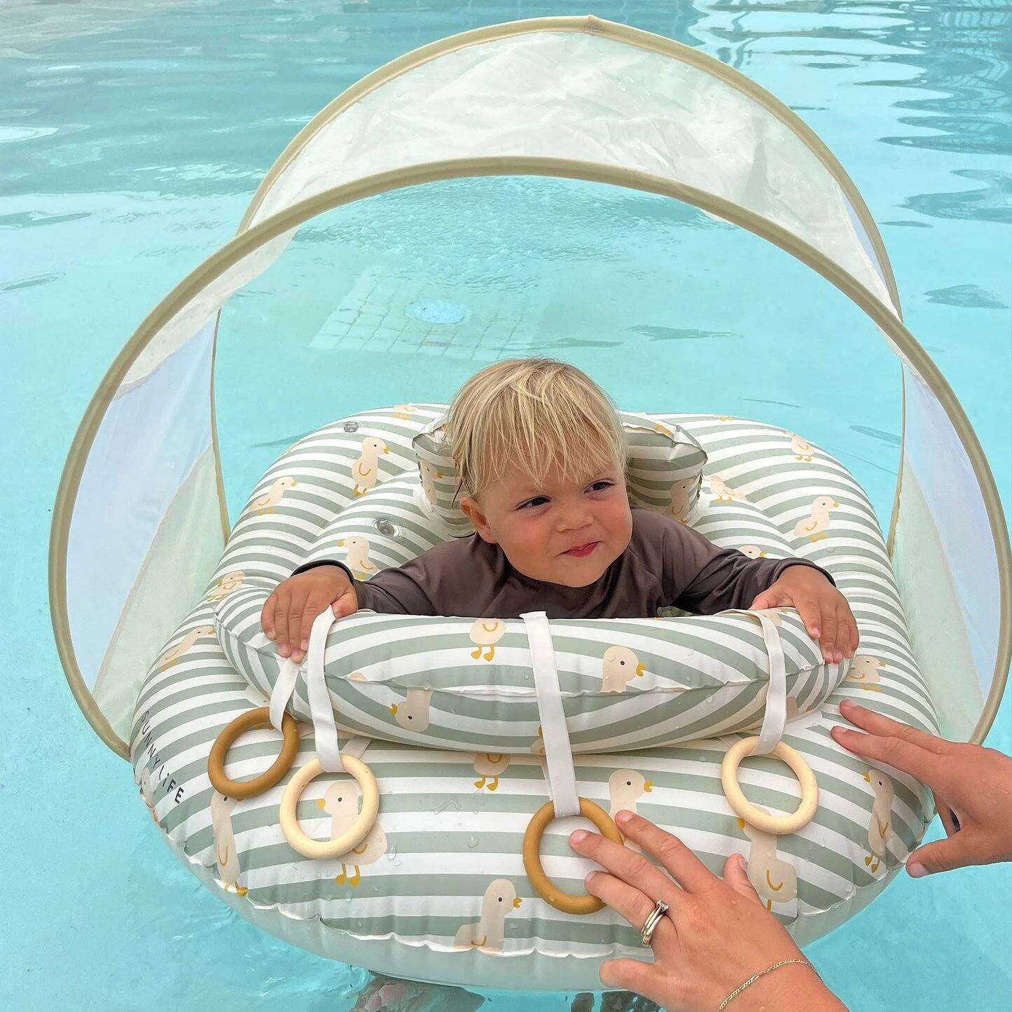 Interactive Baby Float Duck Sage Stripe - Pool Inflatable