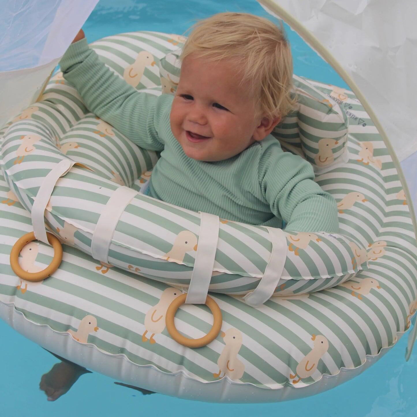 Interactive Baby Float Duck Sage Stripe - Pool Inflatable