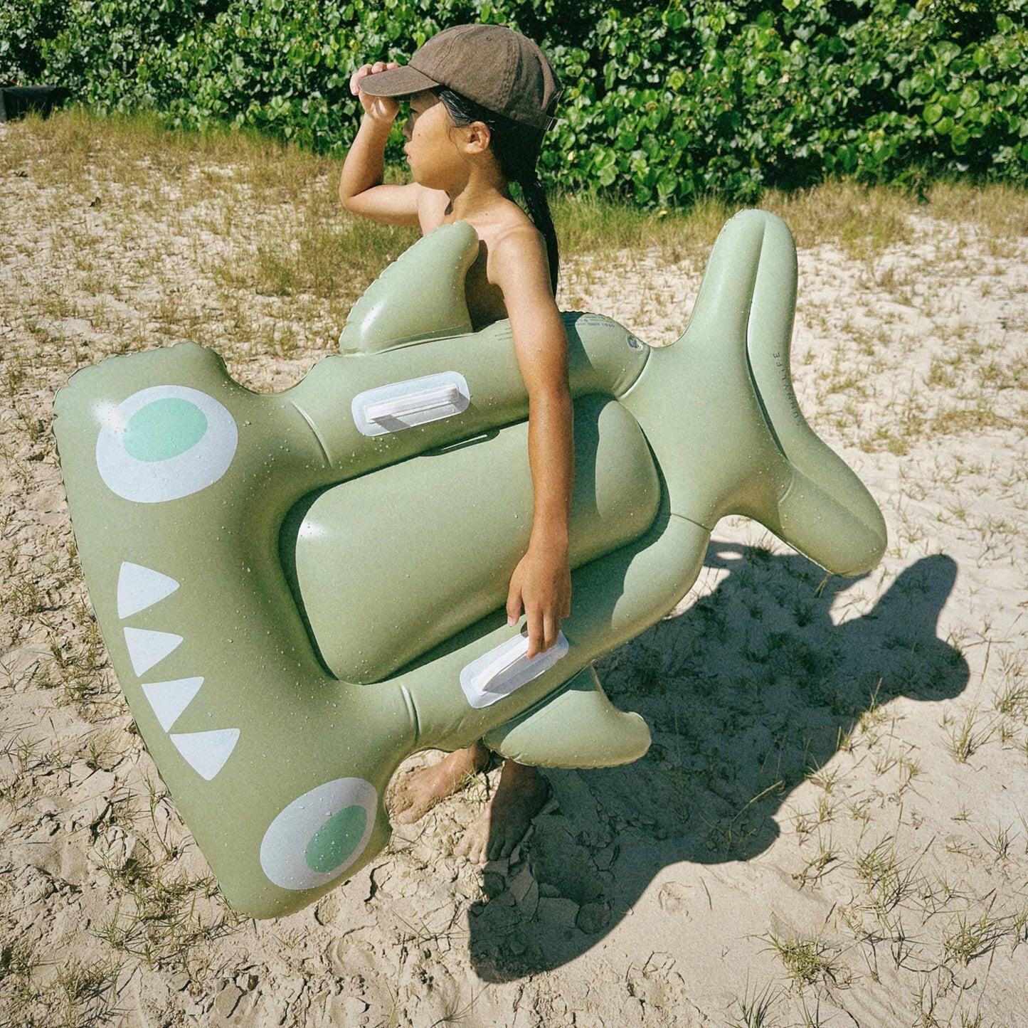 Kids Lie-On Float Salty the Shark Khaki - Pool Inflatable