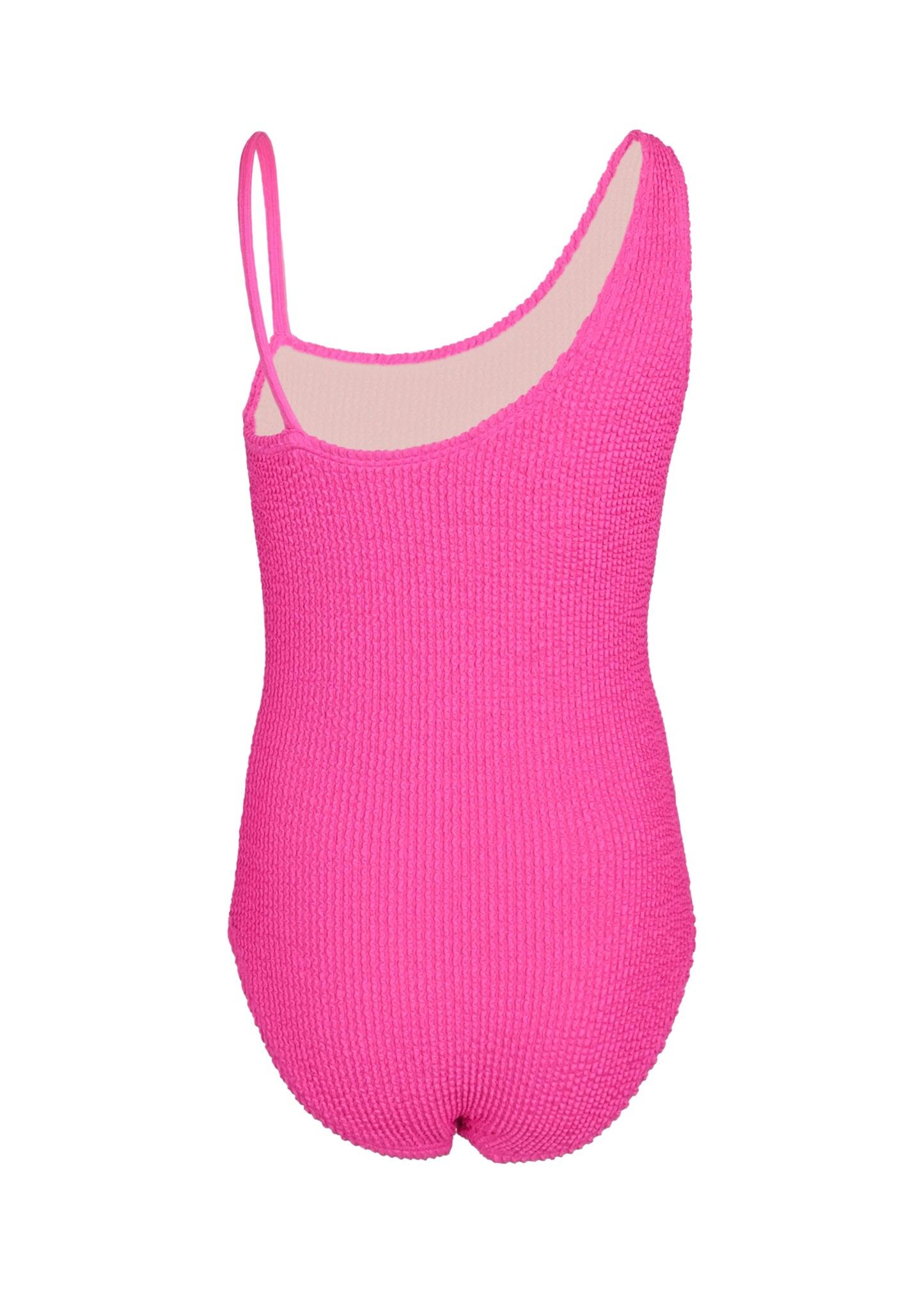 Berry Girls Crinkle Textured One Shoulder One Piece Swimsuit