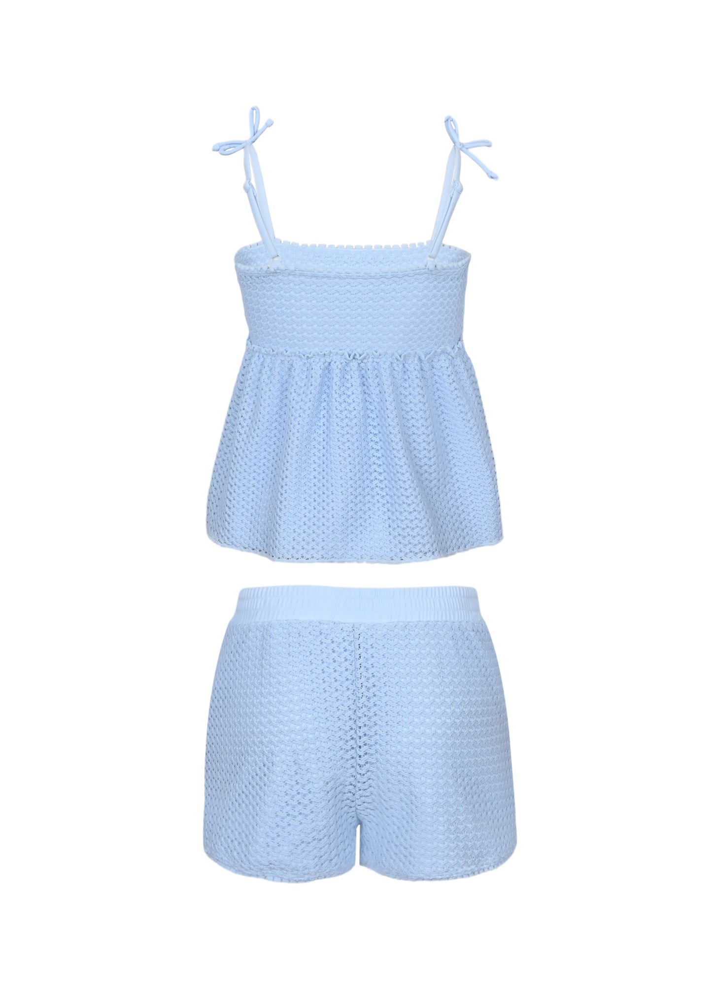 Blue Girls Crochet Peplum Tank & Short Cover Up Set