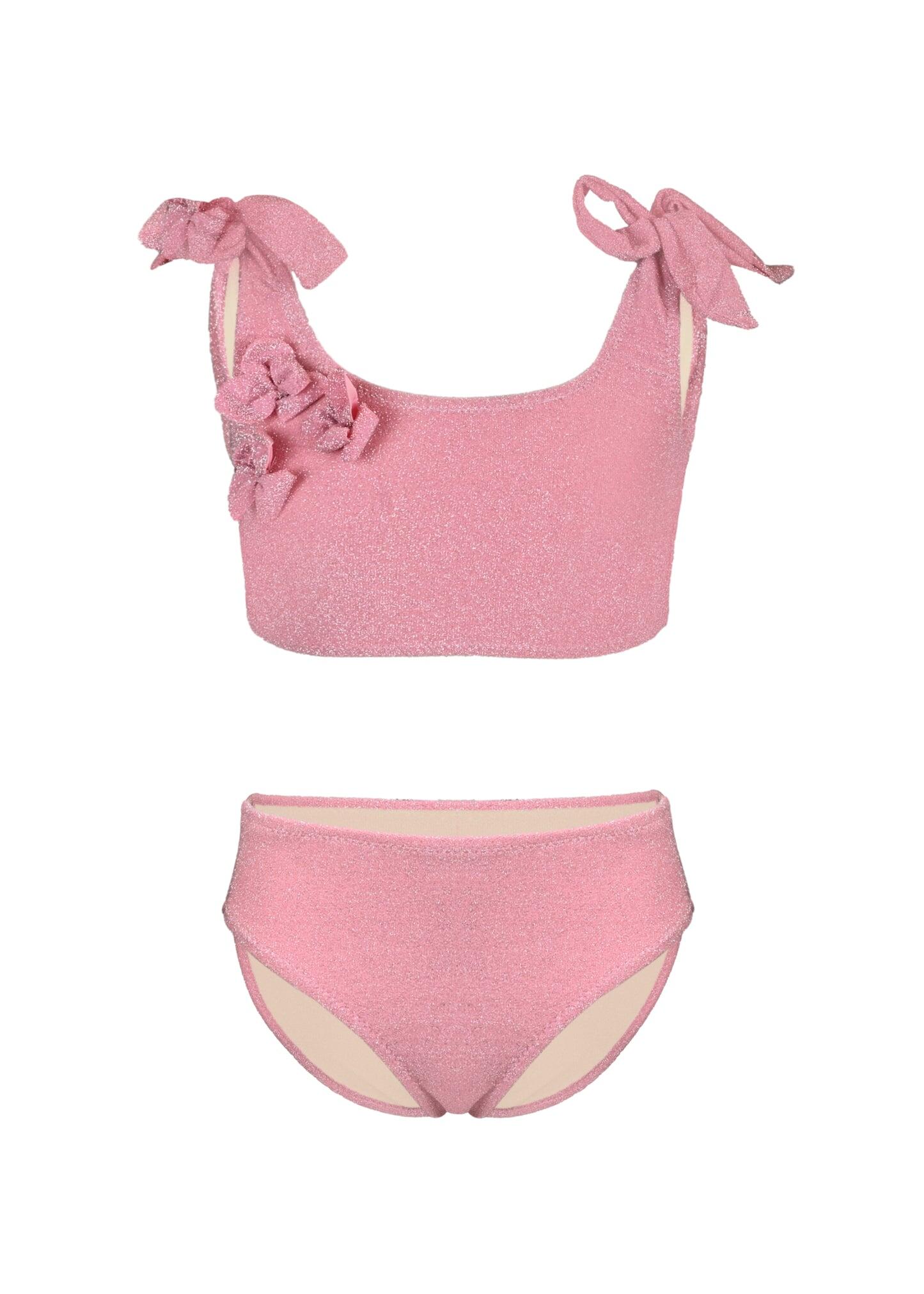 Coral Girls Shimmer Flower Two Piece Swimsuit