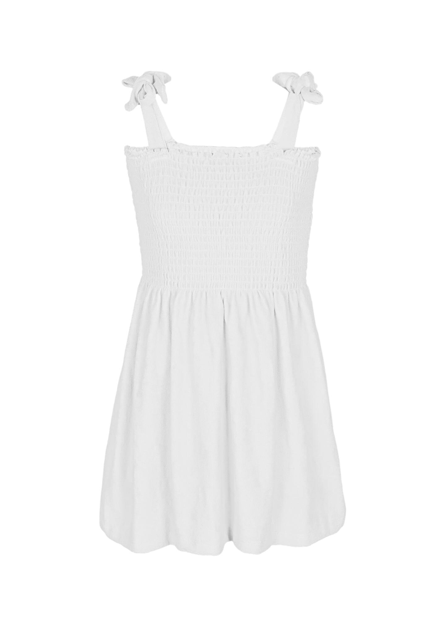 White Terry Girls Smocked Tank Dress