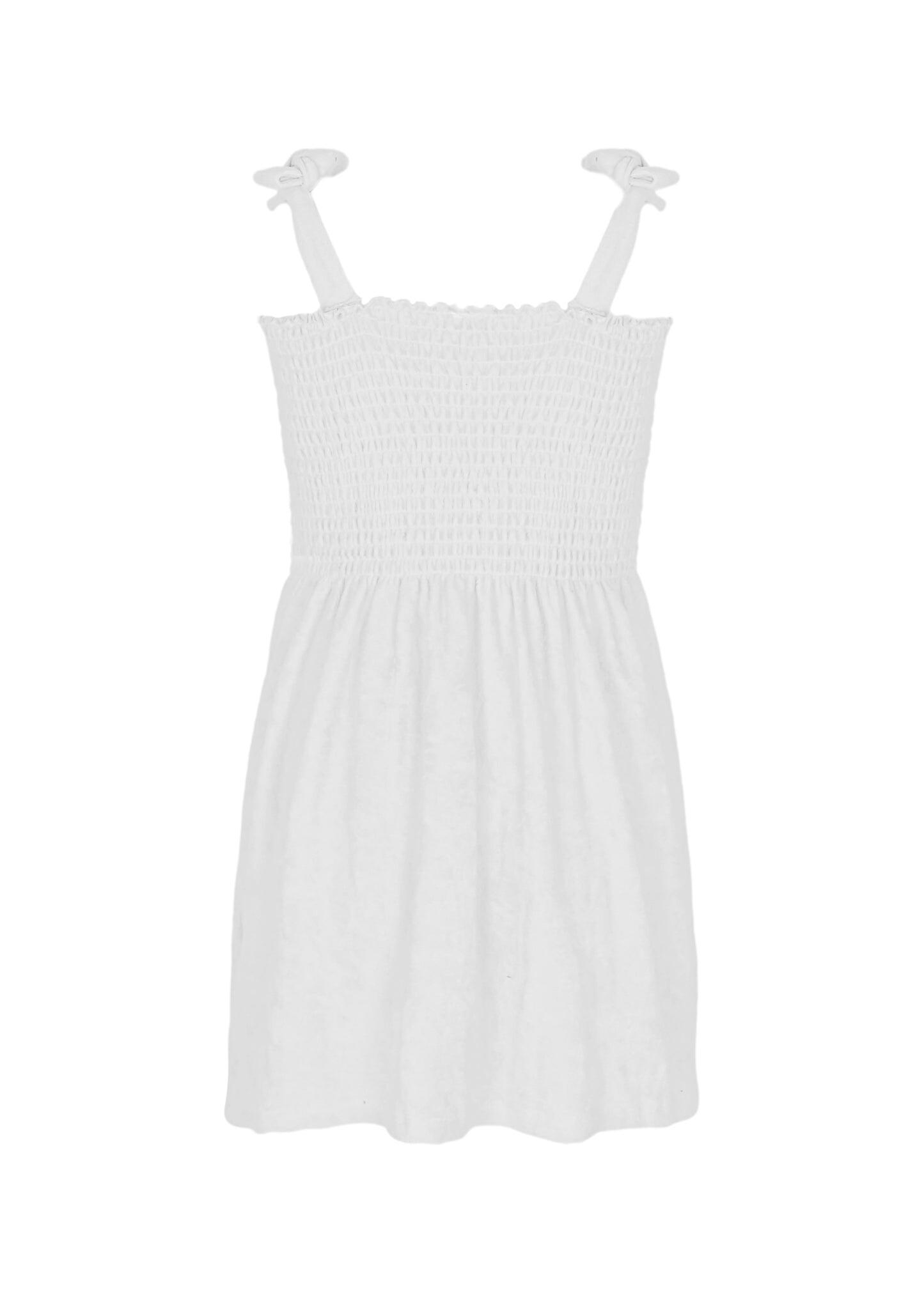 White Terry Girls Smocked Tank Dress