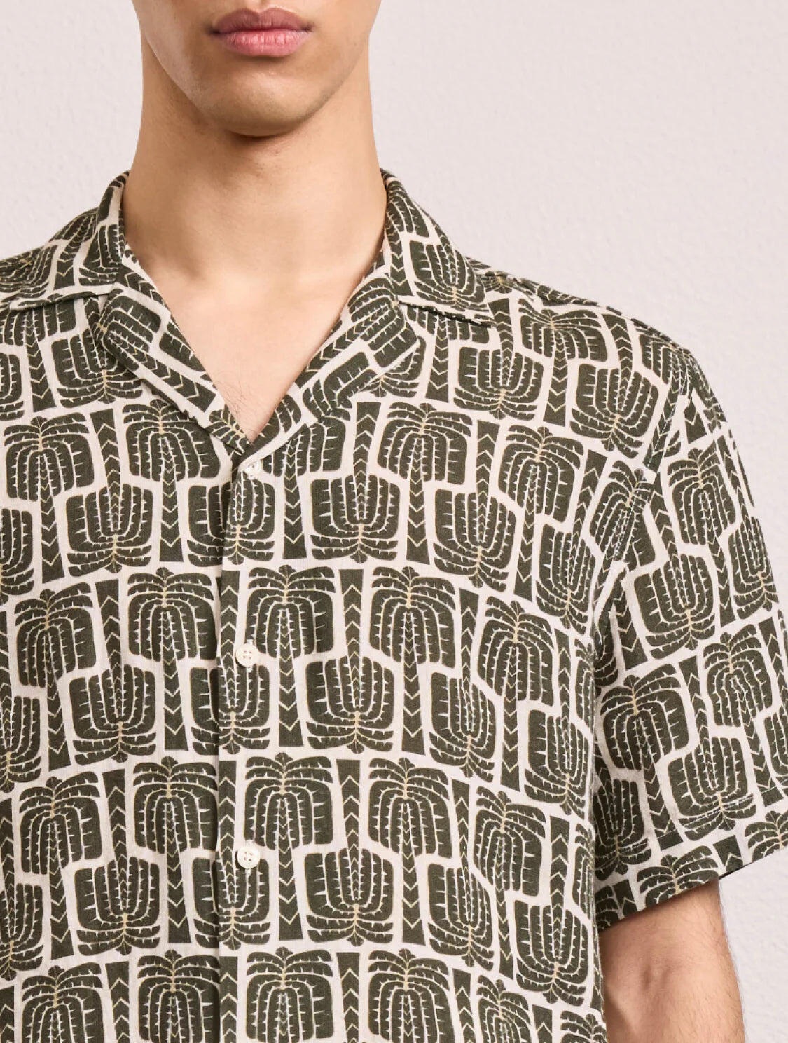 Roberto Palmeira Printed Linen Shirt Dark Olive