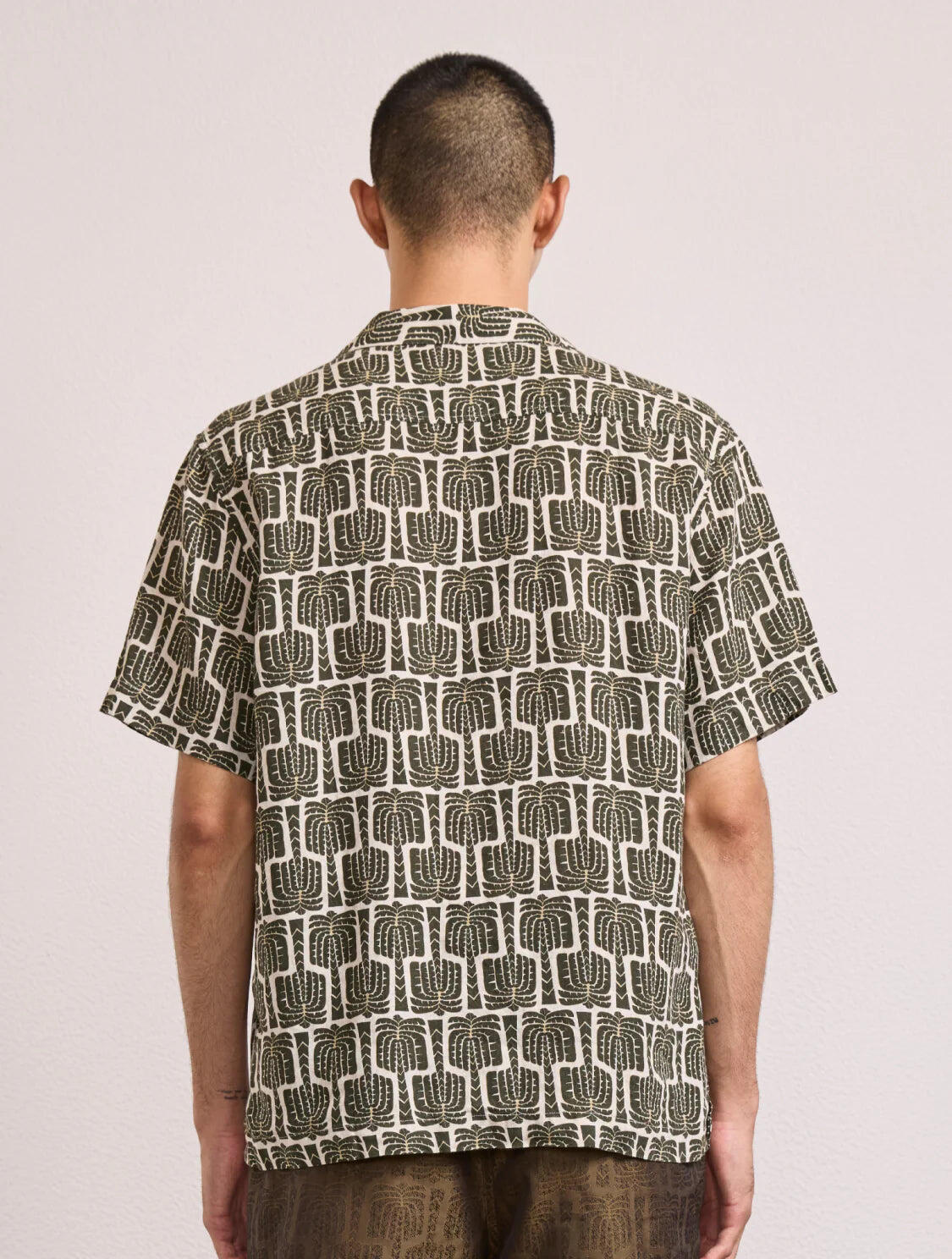 Roberto Palmeira Printed Linen Shirt Dark Olive