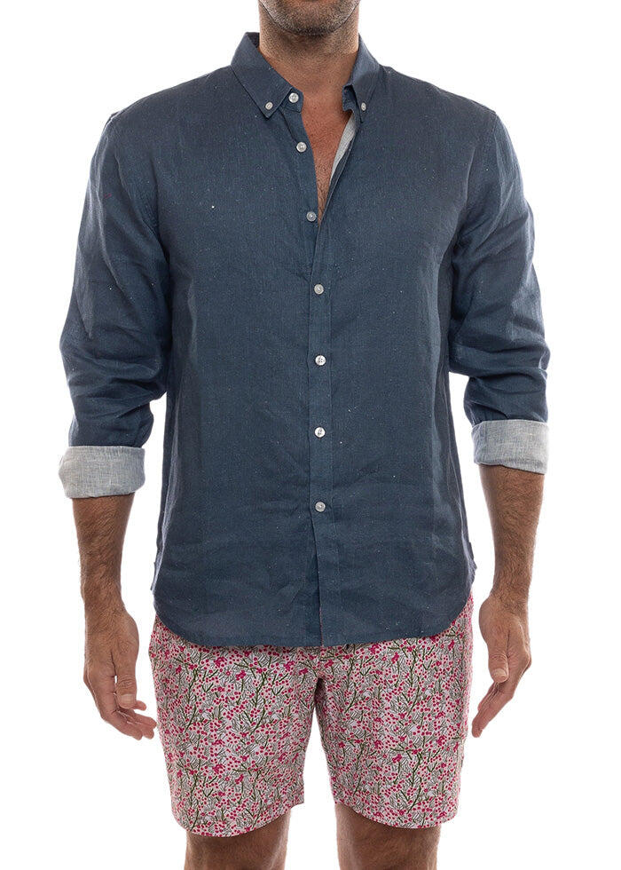Men’s Linen Shirt Cobalt - Long Sleeve Shirt