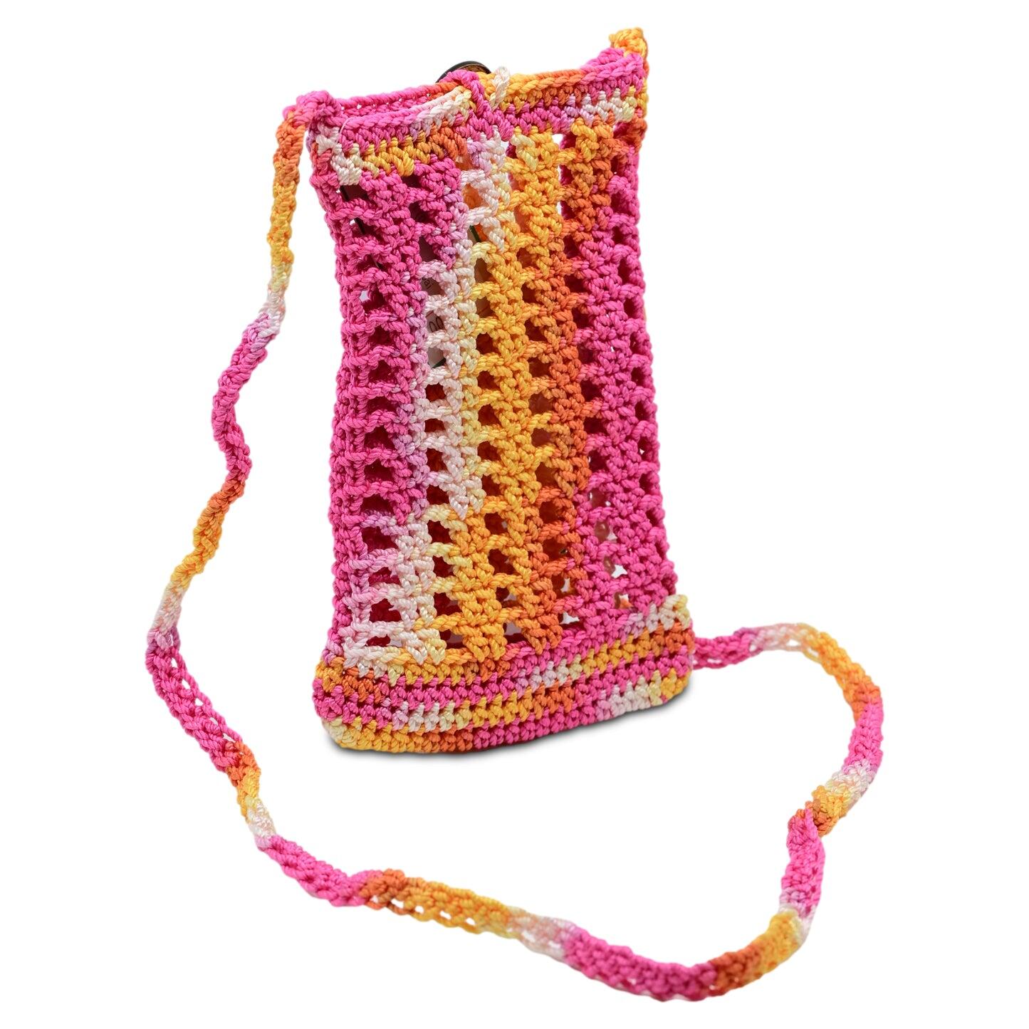 Crochet Mobile Holder Pouch Pink Multi - Mobile Phone Charms & Straps