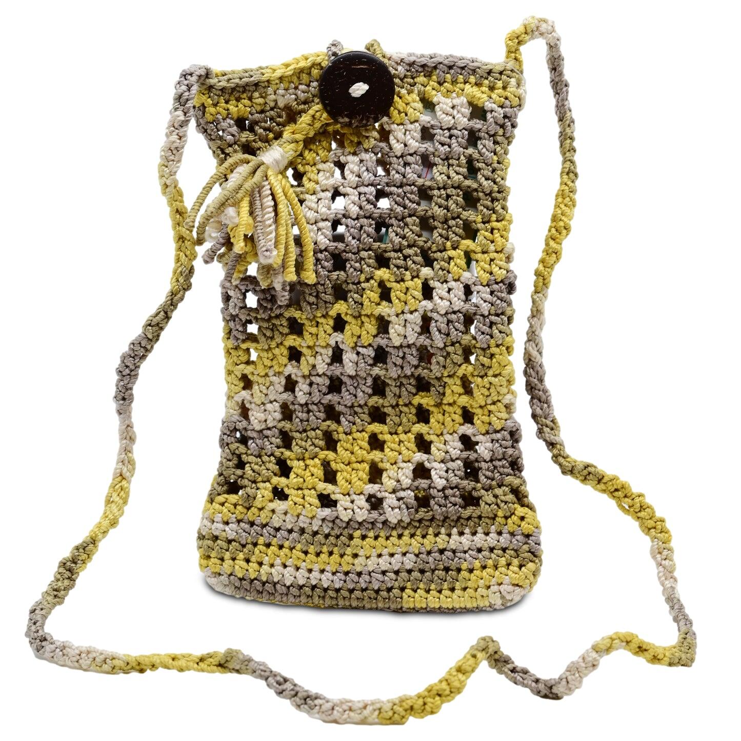 Crochet Mobile Holder Pouch Yellow Multi - Mobile Phone Charms & Straps