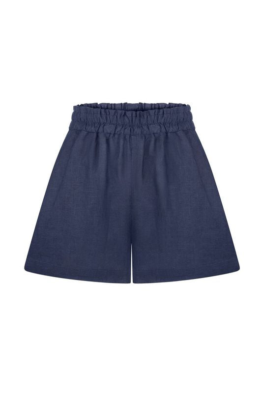 Navy Blue Linen Shorts - Shorts