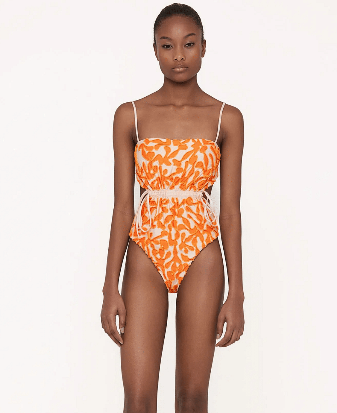 Thin Strap One Piece Swimsuit in Orange/White