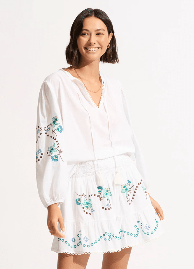 Beach Edit-Eden Embroidery Skirt White