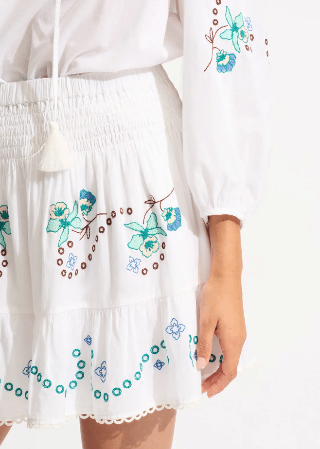 Beach Edit Eden Embroidery Skirt White