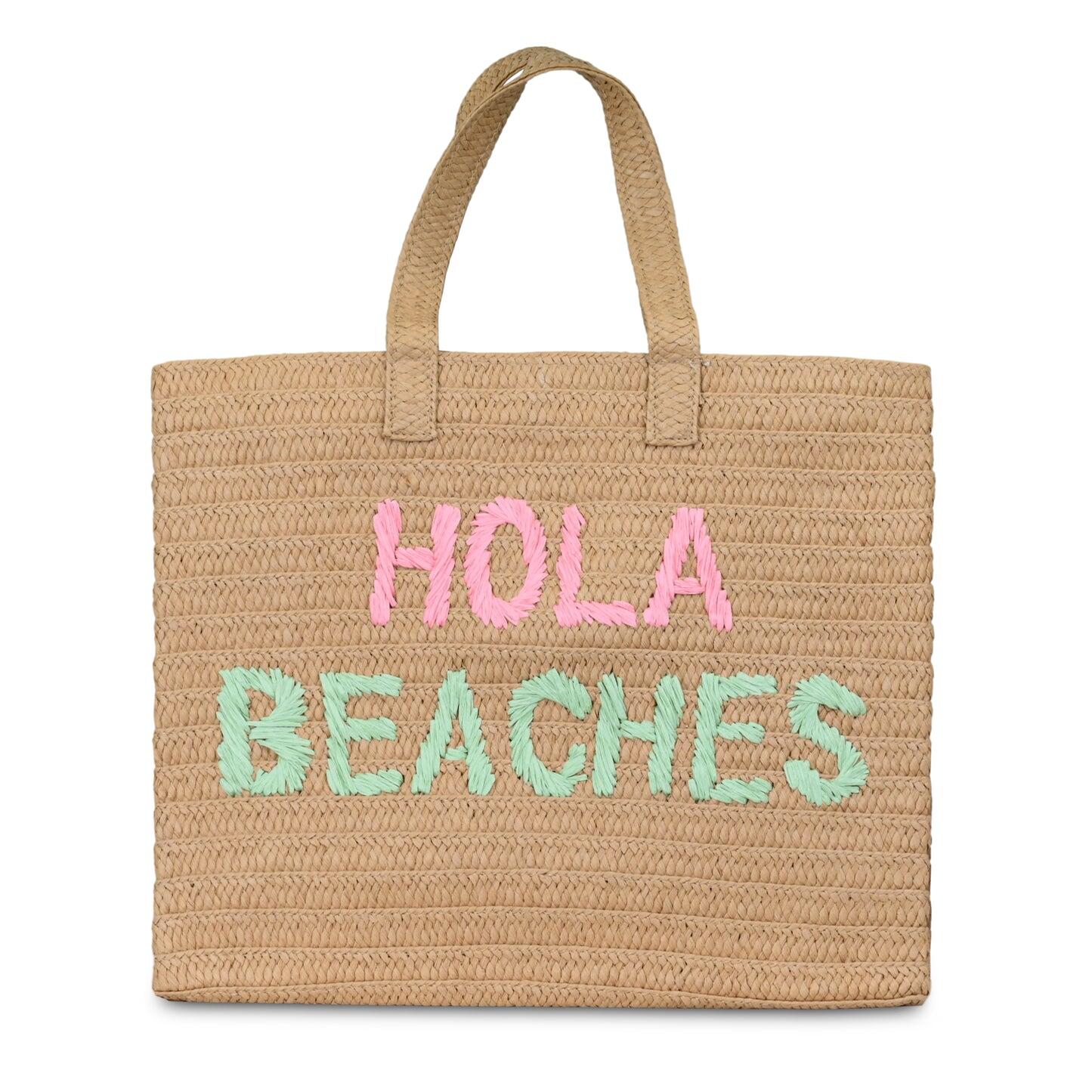 Hola Beaches Tote Bag Sand Coral Rainbow