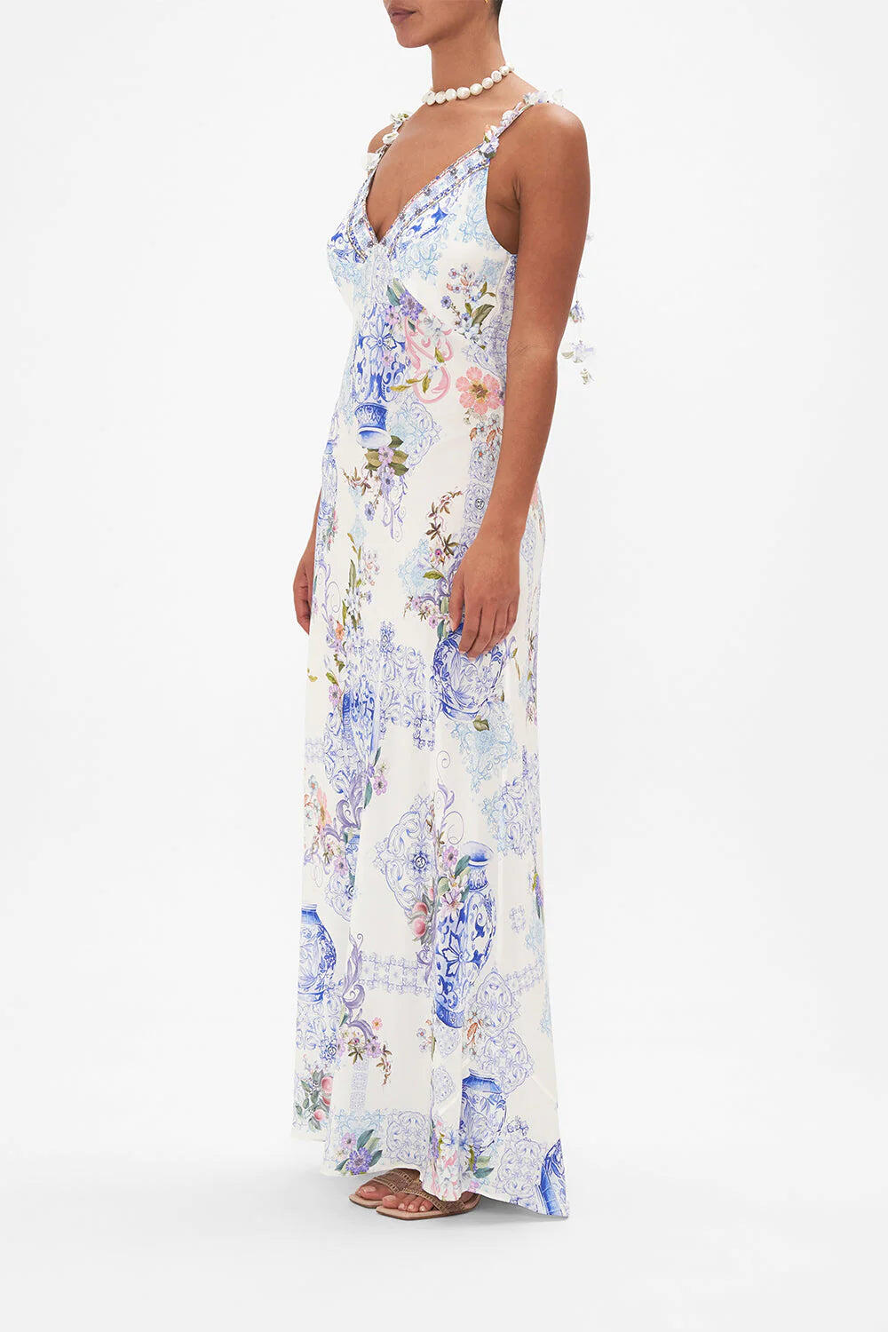 V Neck Full Length Bias Slip Dress Paint Me Positano - Dress