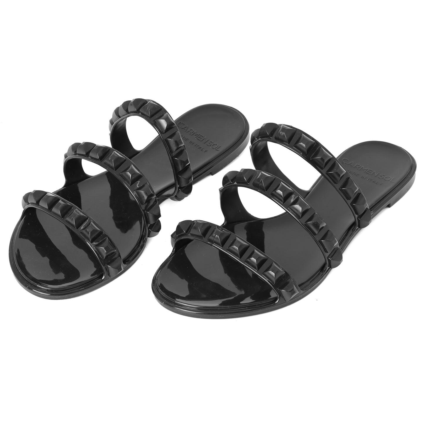 Maria 3 Strap Flat Sandal Black - Shoes