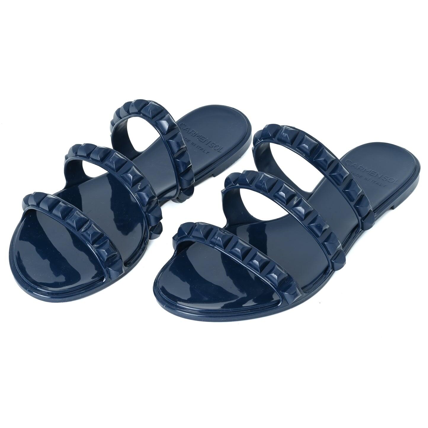 Maria 3 Strap Flat Sandal Navy Blue - Shoes