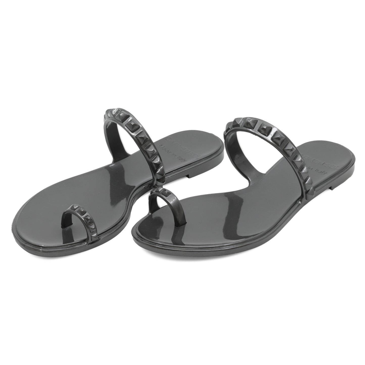 Maria Flat Sandal Gunmetal- Metallic Jelly - Shoes