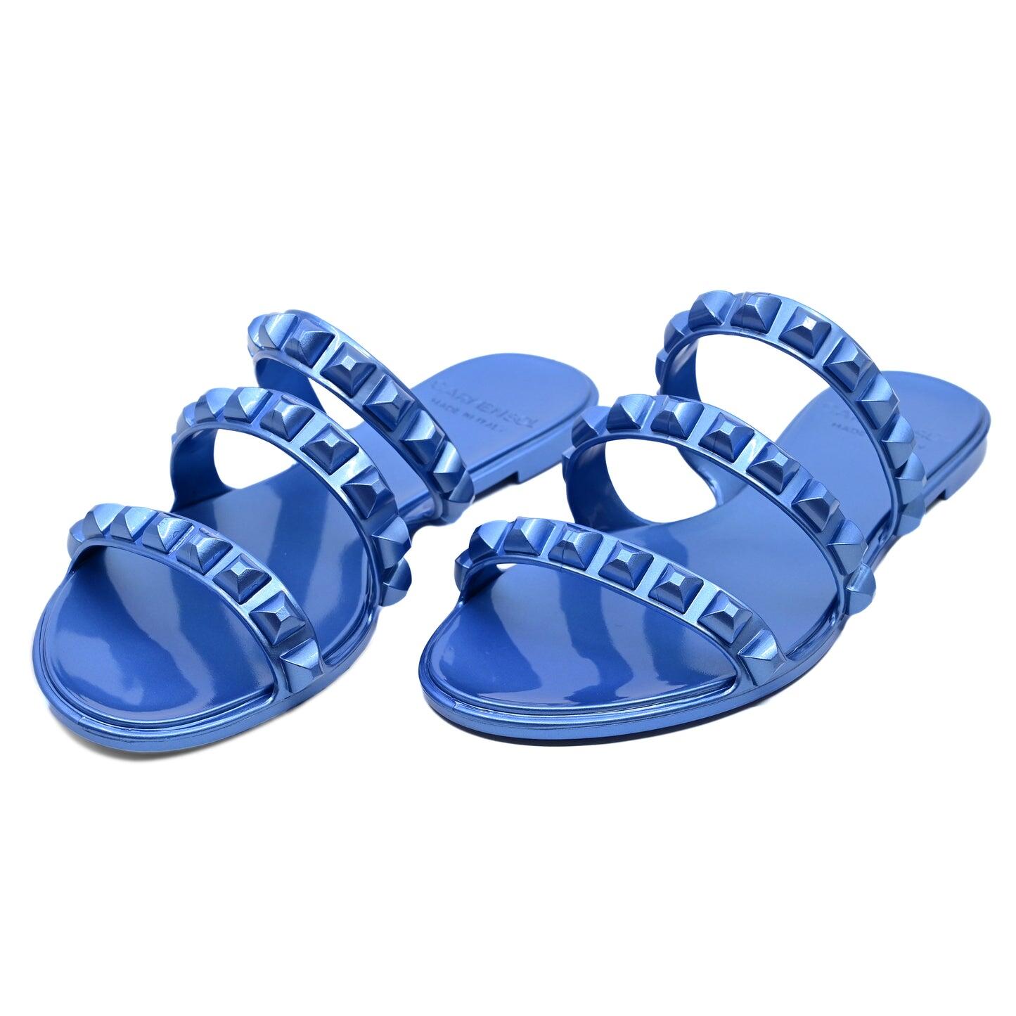 Maria 3 Strap Flat Sandal Baby Blue Metallic - Shoes