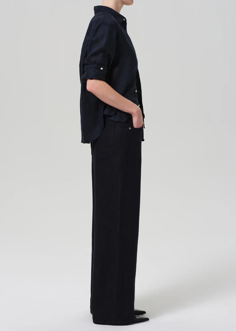 Brynn Drawstring Trouser in Linen Black