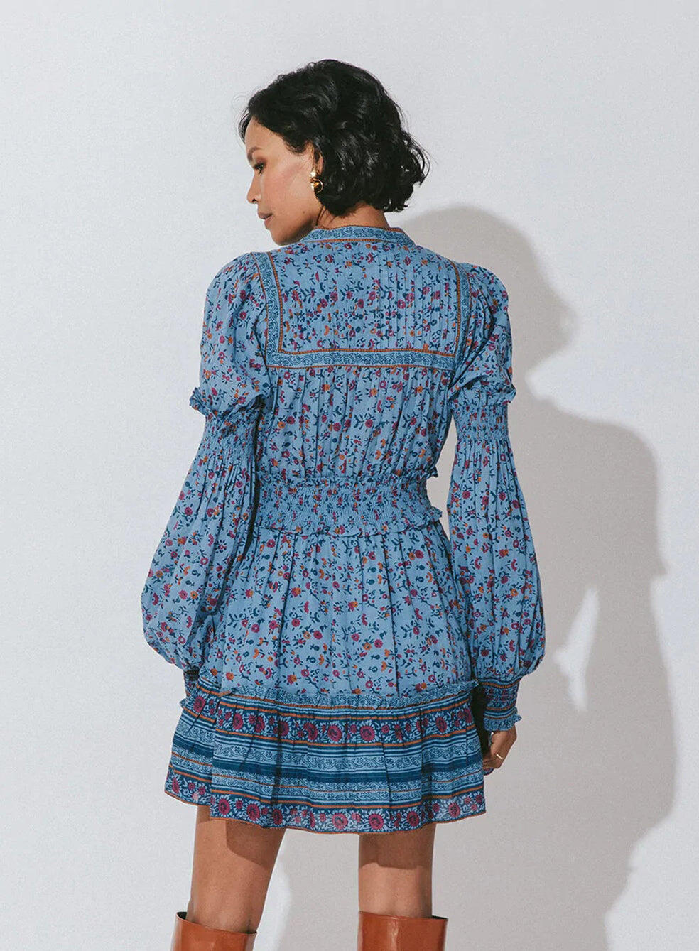 Delilah Mini Dress Lapis Block Print - Dress