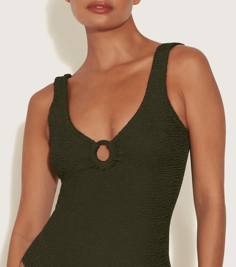 Coverage Celine Swim with Fabric Covered Hoops Metallic Khaki - ONE SIZE - One Piece