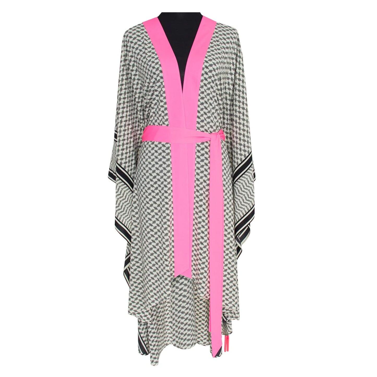 Desert Tribe Long Kimono Skull Neon Pink