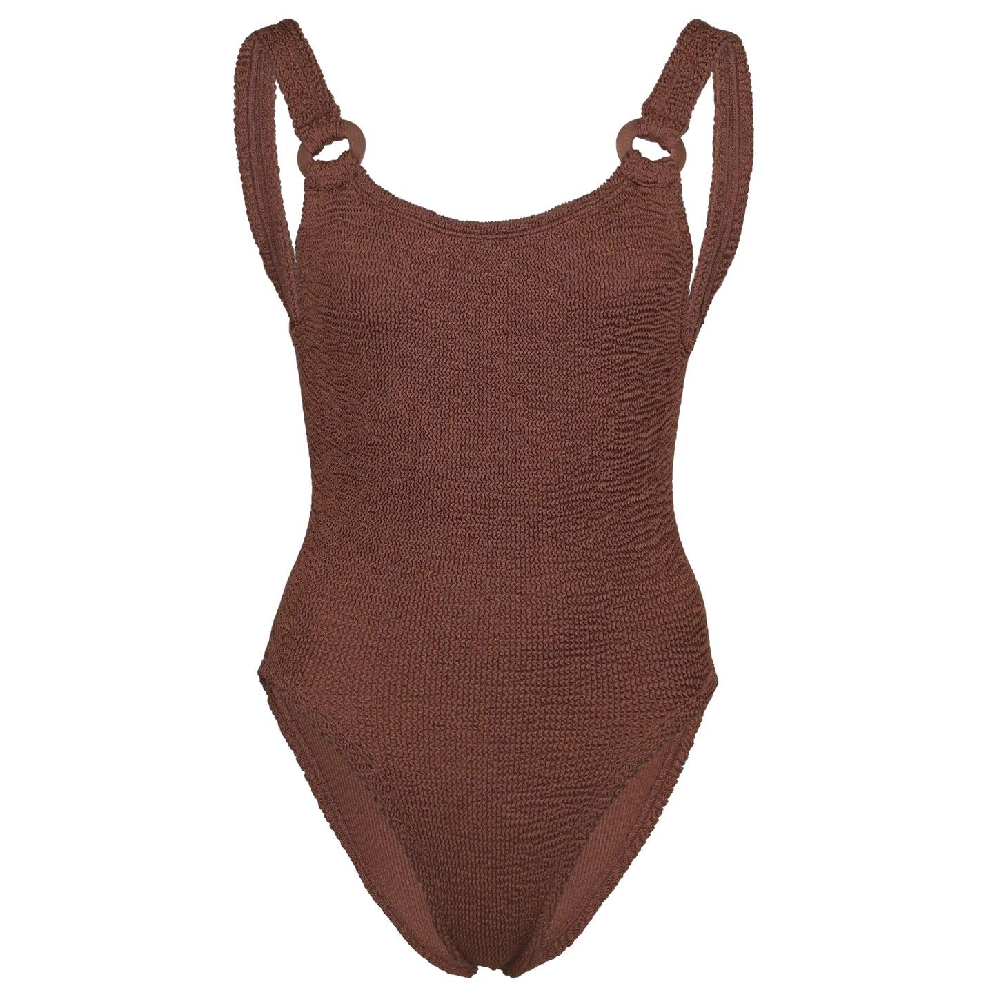Domino Swim With Fabric Covered Hoops Metallic Chocolate - ONE SIZE - One Piece