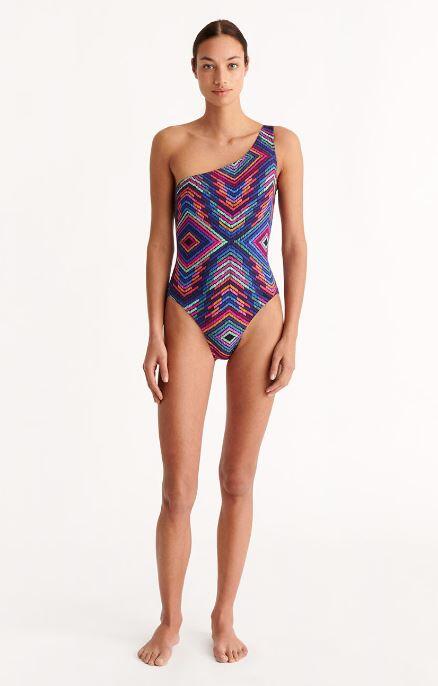 Multicolore One Shoulder Swimsuit Imprime Arc En Ciel