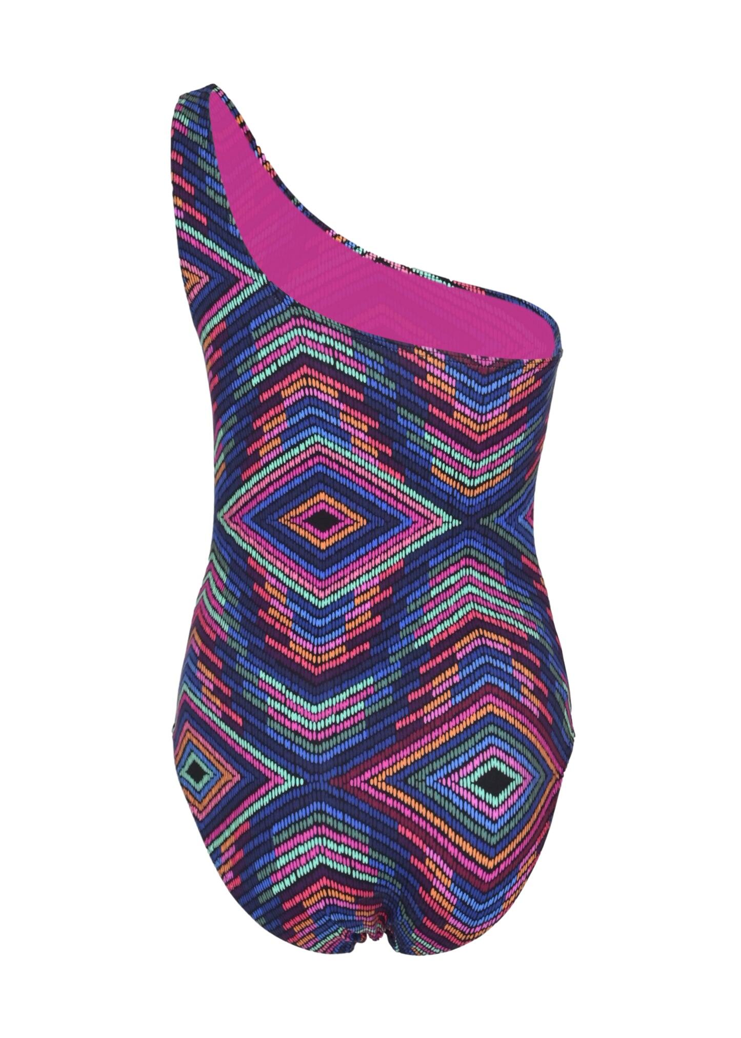 Multicolore One Shoulder Swimsuit Imprime Arc En Ciel - One Piece