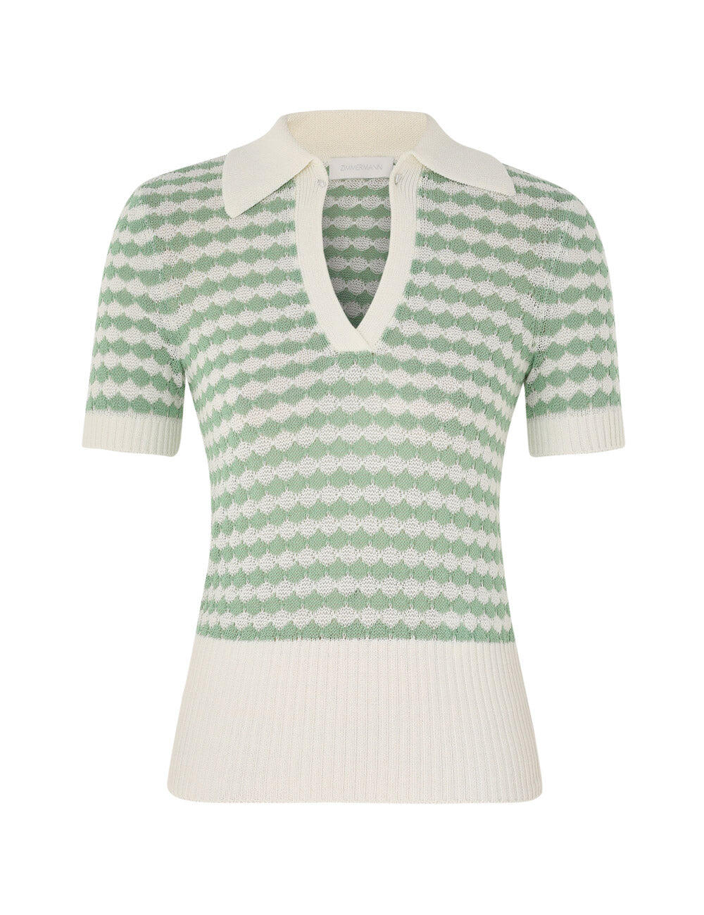 Everley Scallop Knit Polo Tee - Top