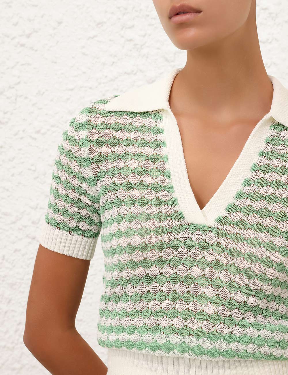 Everley Scallop Knit Polo Tee - Top