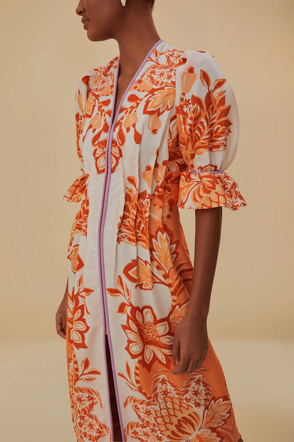 Aura Orange V Neckline Midi Dress