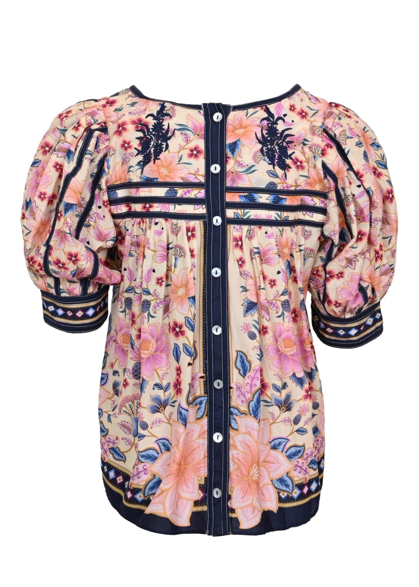Cream Superbloom Tapestry Puff Sleeve Blouse