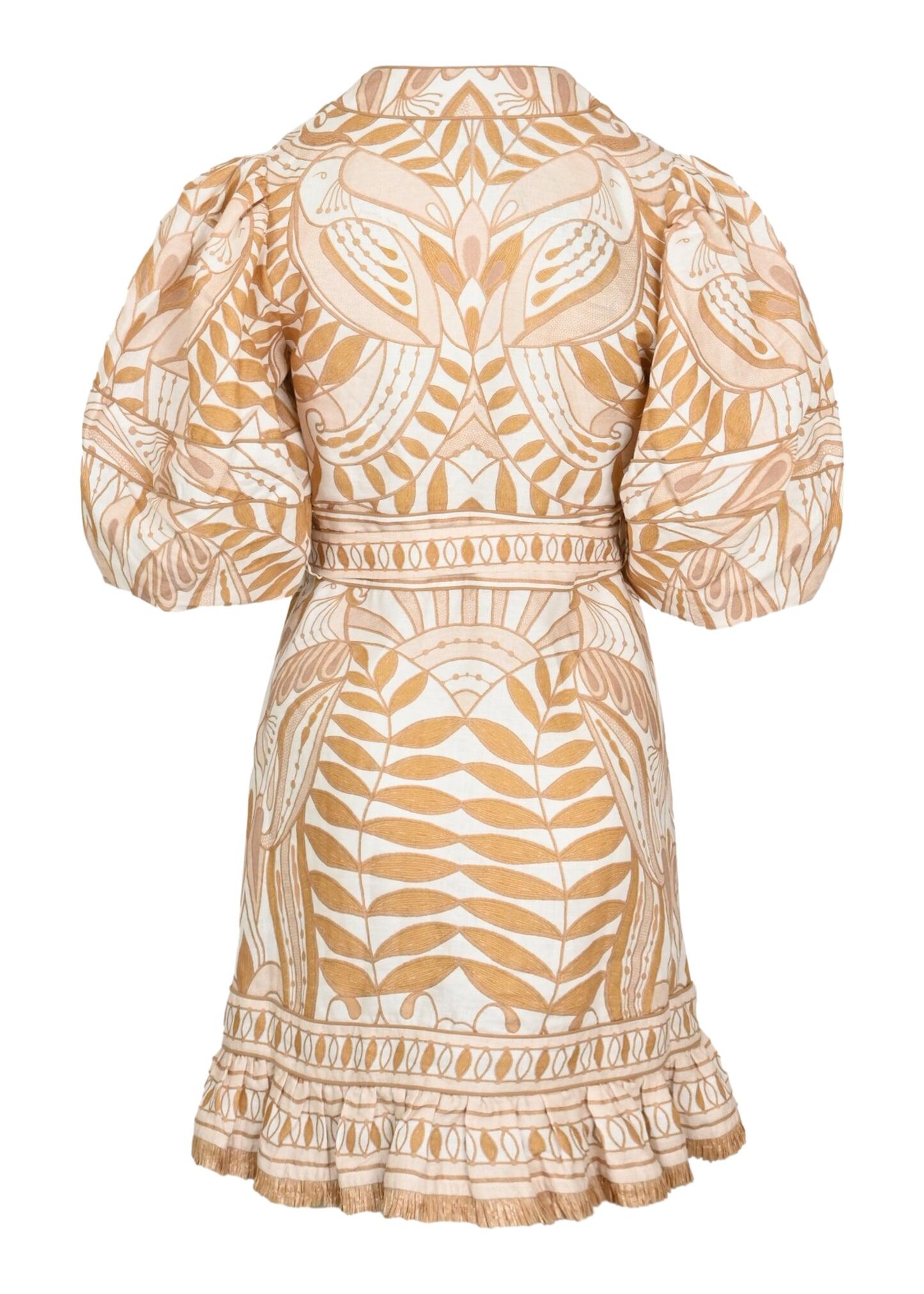 Lace Nature Mini Dress Short Sleeve Off-White