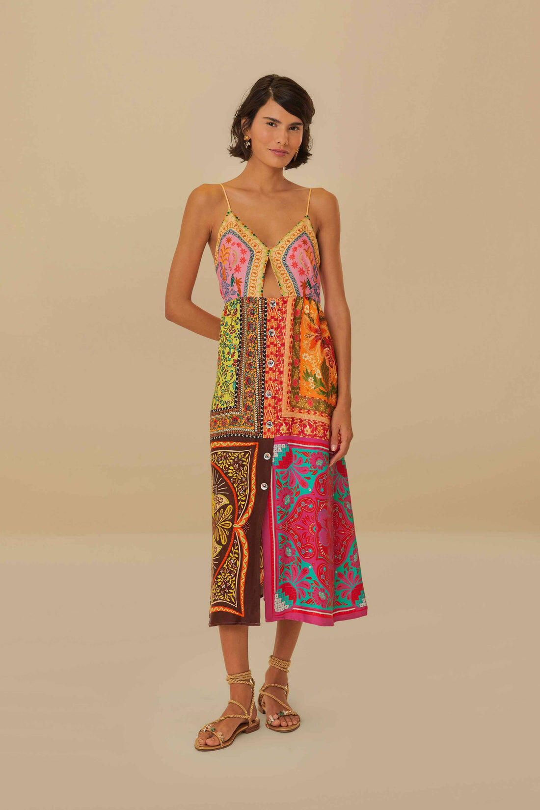 Mixed Scarves Multicolour Midi Dress