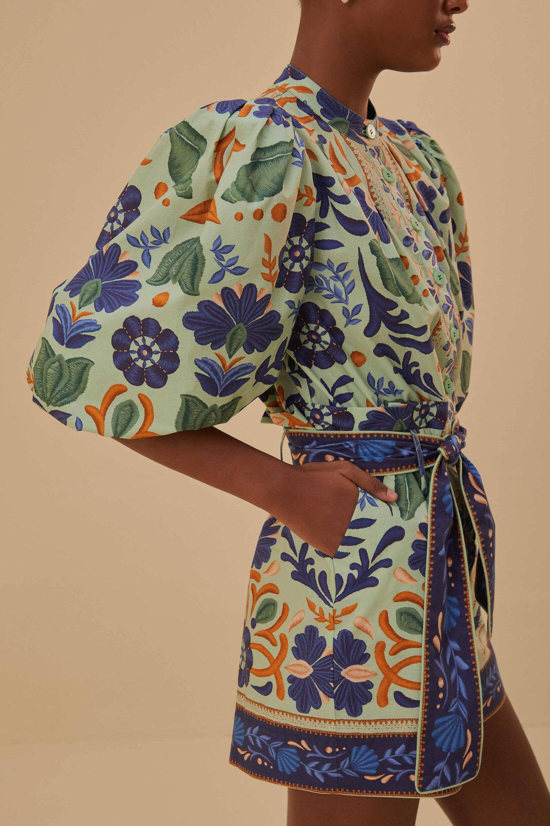 Ocean Tapestry Green Romper - Playsuit