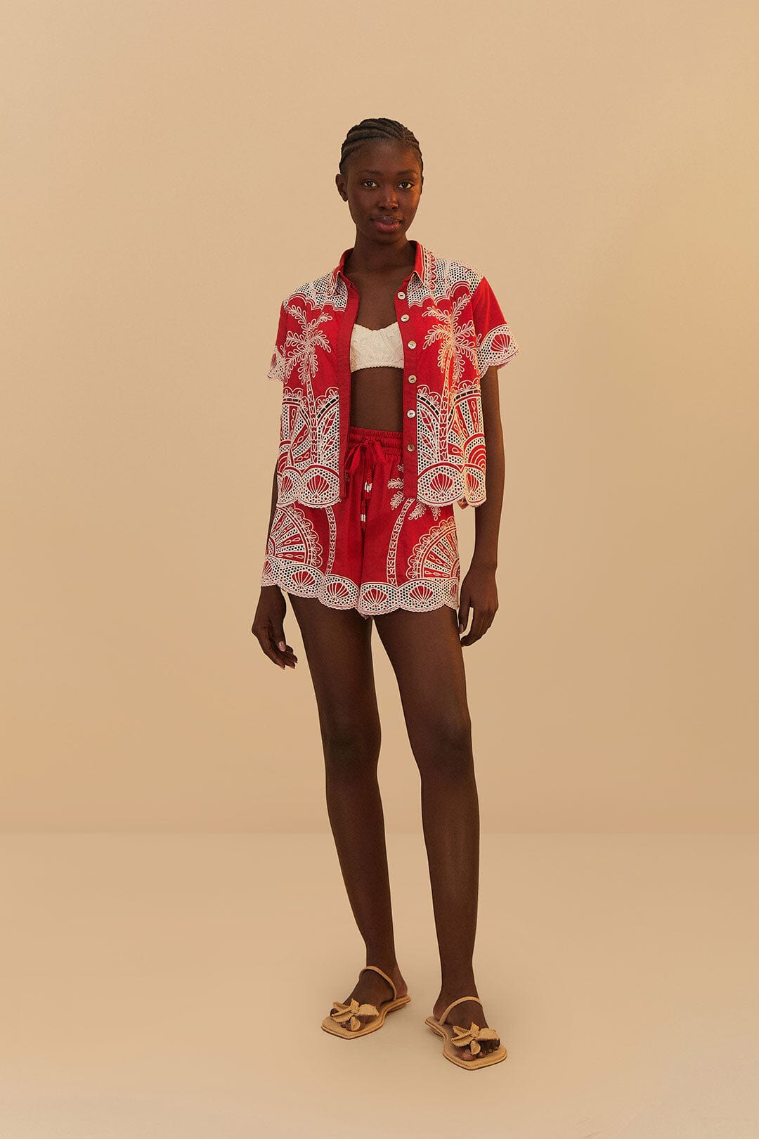 Red Palm Trees Embroidered Shirt