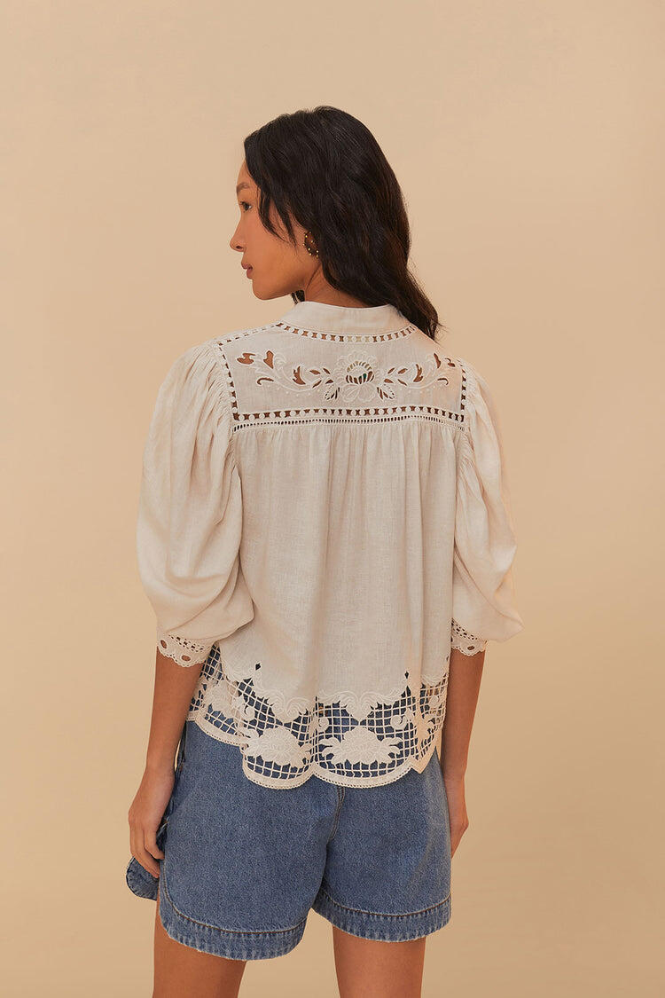 Romantic Richelieu Short Sleeve Blouse Off-White