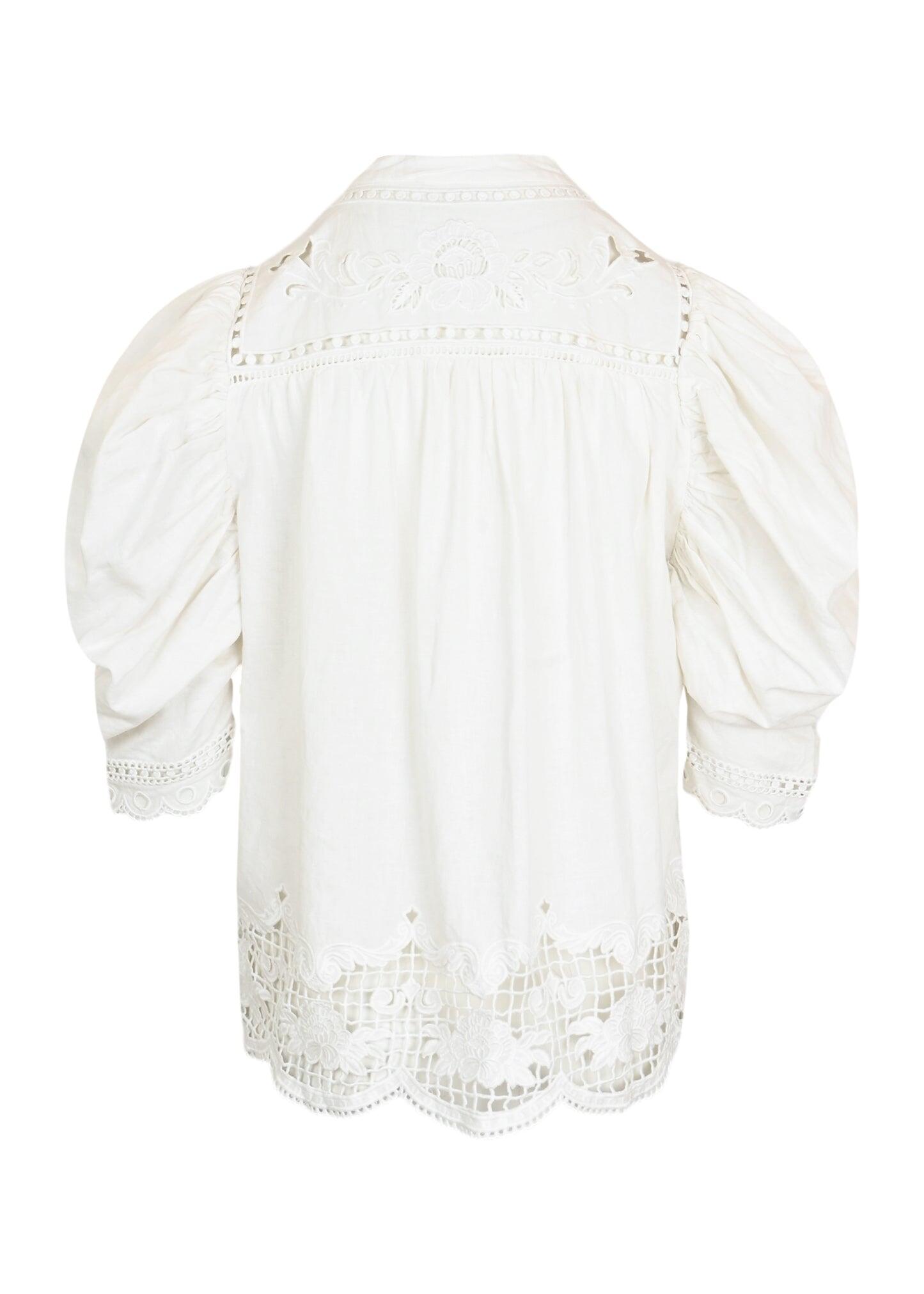 Romantic Richelieu Short Sleeve Blouse Off-White