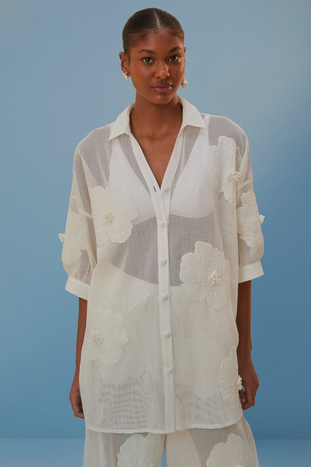 White Flower Shirt - Top