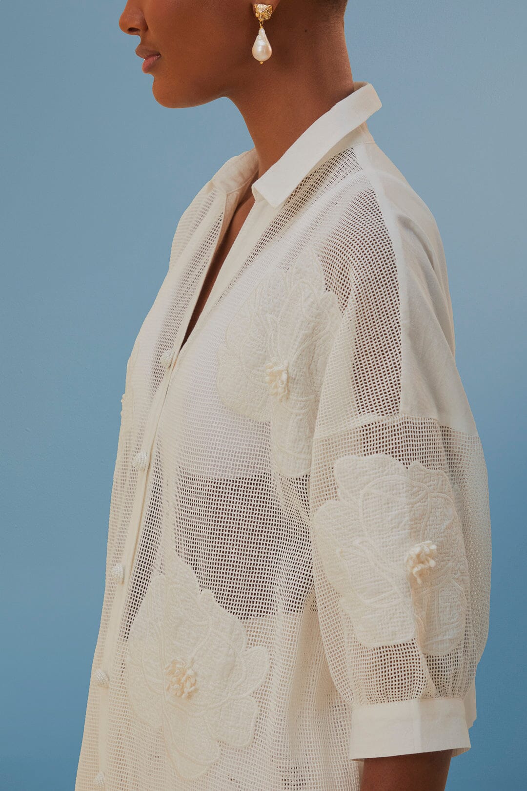White Flower Shirt - Top