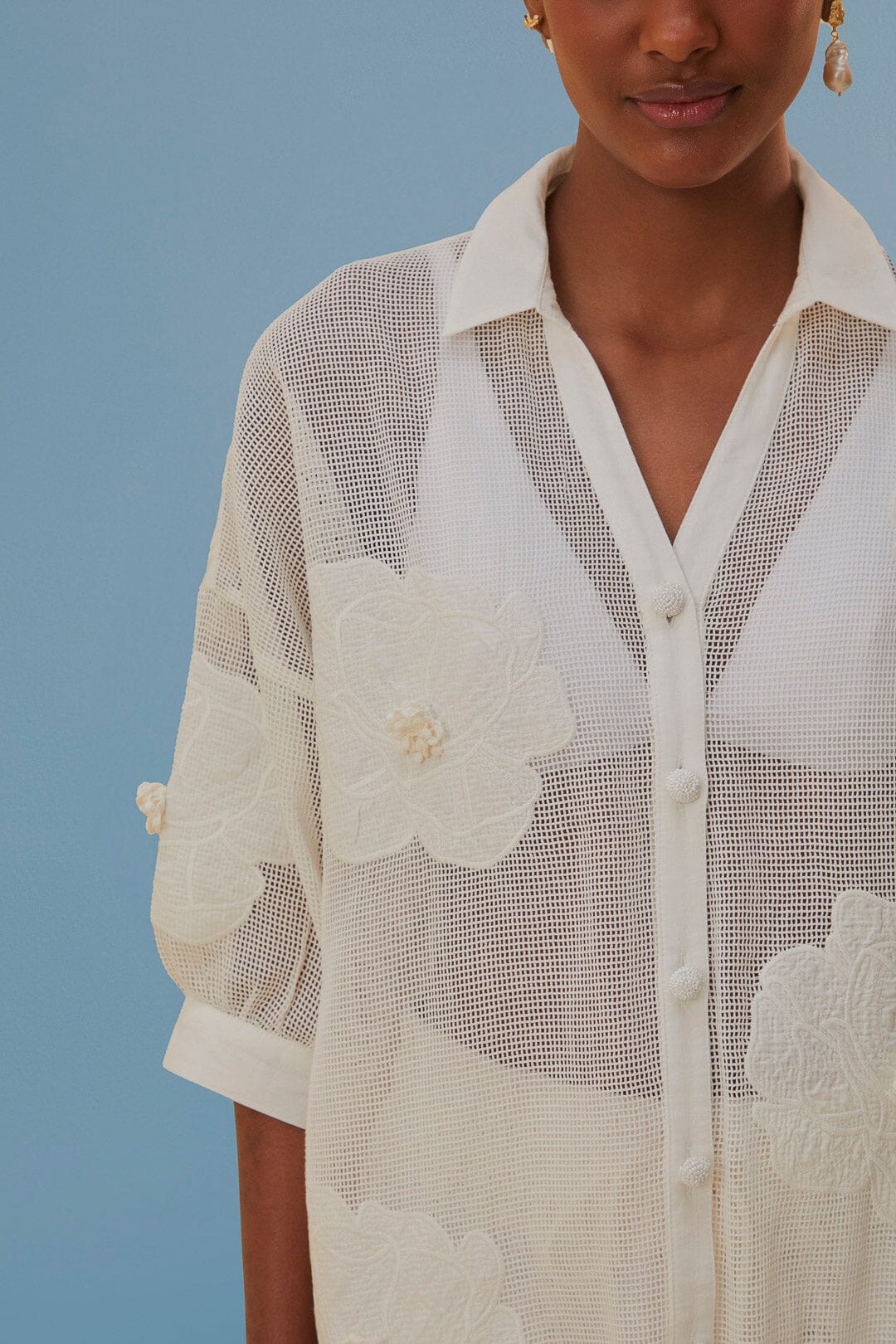White Flower Shirt - Top